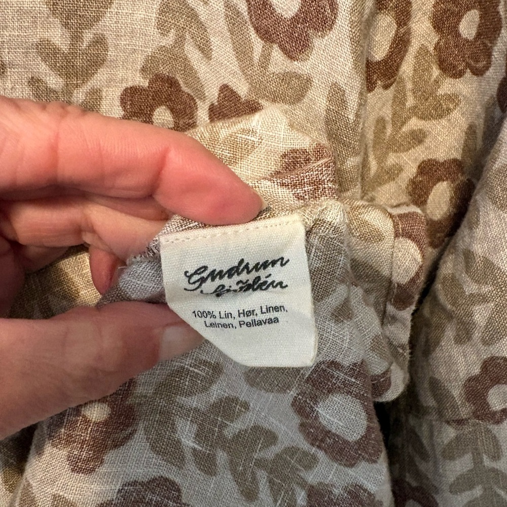 Gundrun Sjoden floral linen tan tunic top blouse lagoonlook women’s xl x-large - Picture 5 of 5
